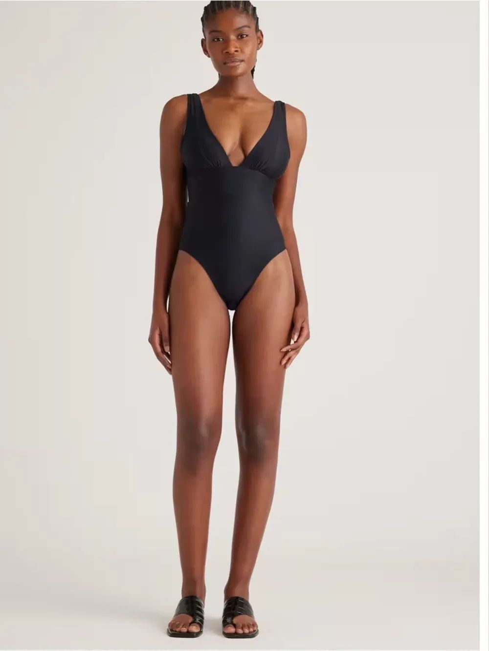 Quince Italian Plunge One-Piece Black Swimsuit NEW XS